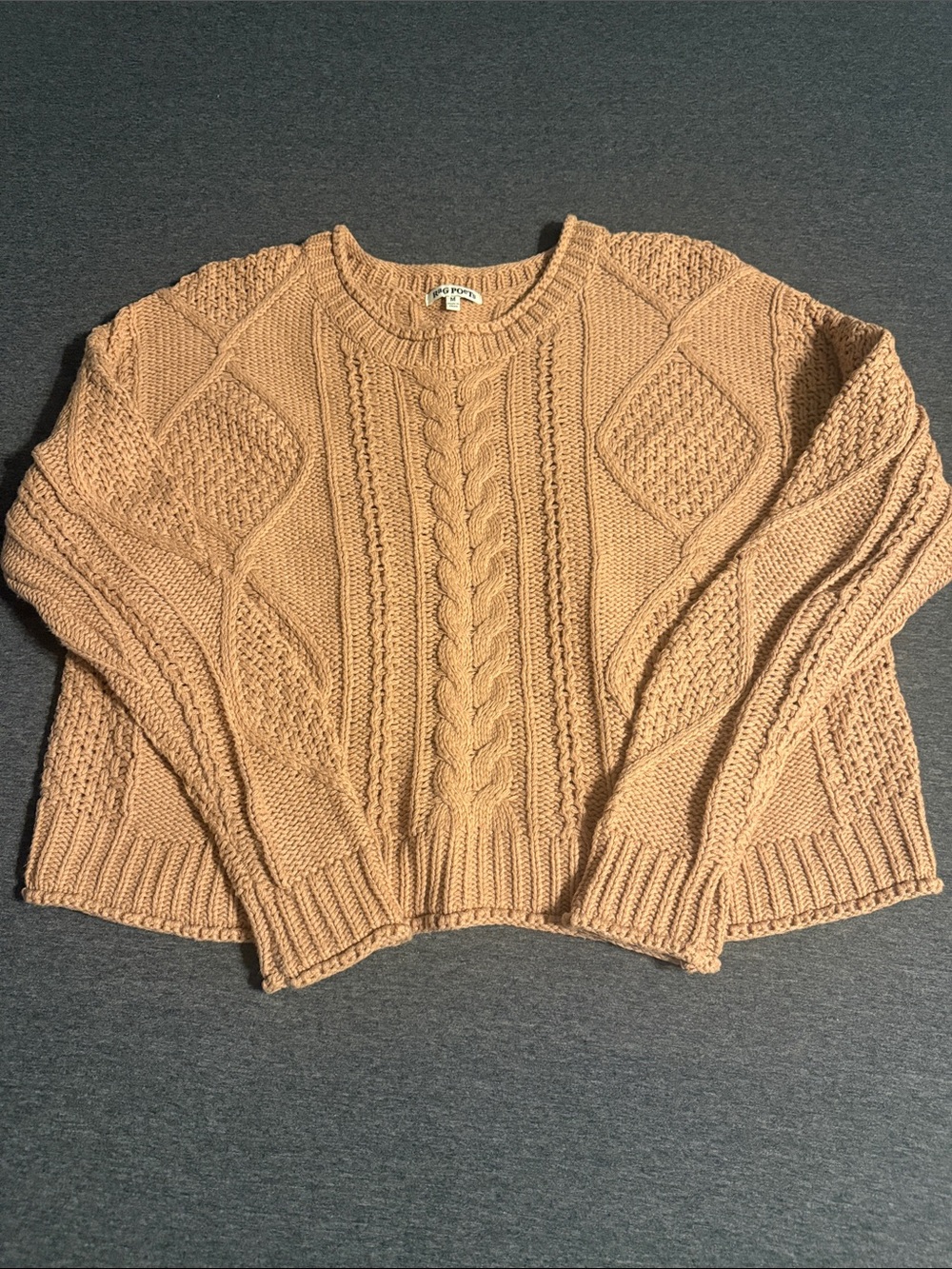 Textured Cable Crewneck Sweater in Tan